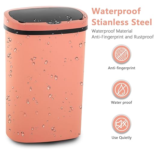 13 Gallon/50 L Kitchen Trash Can with Lid, Garbage Can with Touch-Free Lid, Cute Trash Can Automatic Trash Can Bathroom Trash Can with Lid, Motion Sensor Trash Can Waterproof Trash Bin