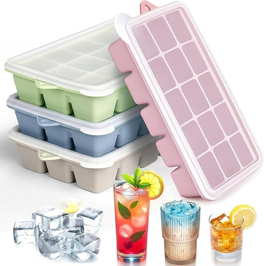 Upgrade Ice Cube Tray 4 Pack with Spill Resistant Lid, Silicone Easy Release Ice Maker Molds for Freezer Stackable, for Cocktail Coffee Whiskey, Durable & BPA Free by ARTLEO