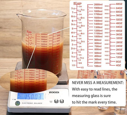 3 Piece Glass Measuring Cup Set, Includes 2-Cup, 4-Cup, and 8-Cup High Borosilicate Glasss Liquid Measuring Cups, Dishwasher, Freezer, Microwave, and Preheated Oven Safe, Essential Kitchen Tools - Image 4
