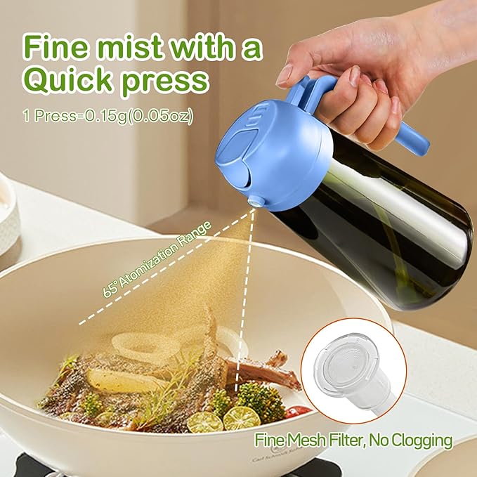 YARRAMATE 16oz/470ml Dark Green Oil Sprayer for Cooking with Stickers, Food-grade Premium 2 in 1 Olive Oil Dispenser Bottle for Kitchen Gadgets, Air Fryer, Salad, Frying, BBQ (SkyBlue) - Image 5
