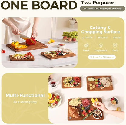 Bamboo Cutting Board for Kitchen – 3-Piece Wooden Boards with Juice Grooves, Side Handles, Non-Slip Mats – Perfect for Meat, Veggies, Fruit – Ideal Kitchen Gift - Image 6