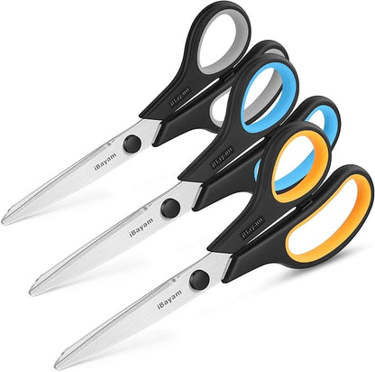Scissors All Purpose, iBayam 8" Heavy Duty Scissors Bulk 3-Pack, 2.5mm Thickness Ultra Sharp Blade Shears with Comfort-Grip Handles for Office Home School Sewing Fabric Craft Supplies, Right/Left Hand - Image 2