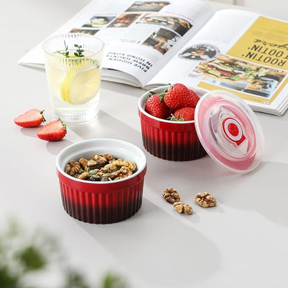 vancasso 8 oz Ramekins with Lid, Porcelain Creme Brulee Souffle Dishes, Red Pudding Custard Cups Ramiken for Baking, Dishwasher and Oven Safe, Set of 6 - Image 6