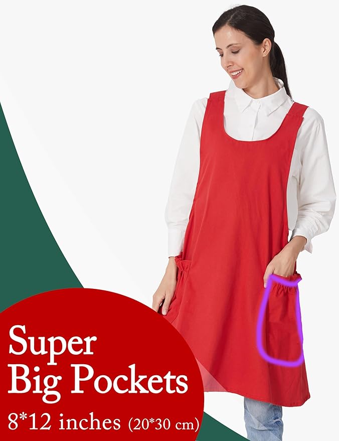 Cozy Adjustable Cross Back Aprons for Women with Pockets Cotton Linen Cooking Kitchen Baking