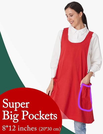 Cozy Adjustable Cross Back Aprons for Women with Pockets Cotton Linen Cooking Kitchen Baking
