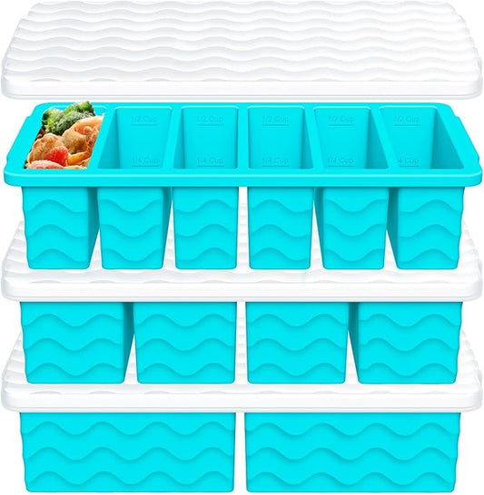 3-Pack Silicone Freezer Trays with Lid,2 Large 2-Cup(500ml)&4 Medium 1-Cup(250ml)&6 Small 1/2-Cup(125ml) Soup Freezer Container Molds,Ice Cube Tray For Meal Prep&Freezing Soup,Stews,Sauces