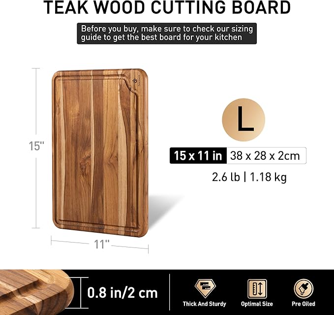Teak Cutting Board 15inch Non Slip Over Sink Kitchen 2025 First Apartment Essentials Wooden Cutting Board New Home Must Haves Accessories House Warming Decor Housewarming Hostess Host Gifts L - Image 3