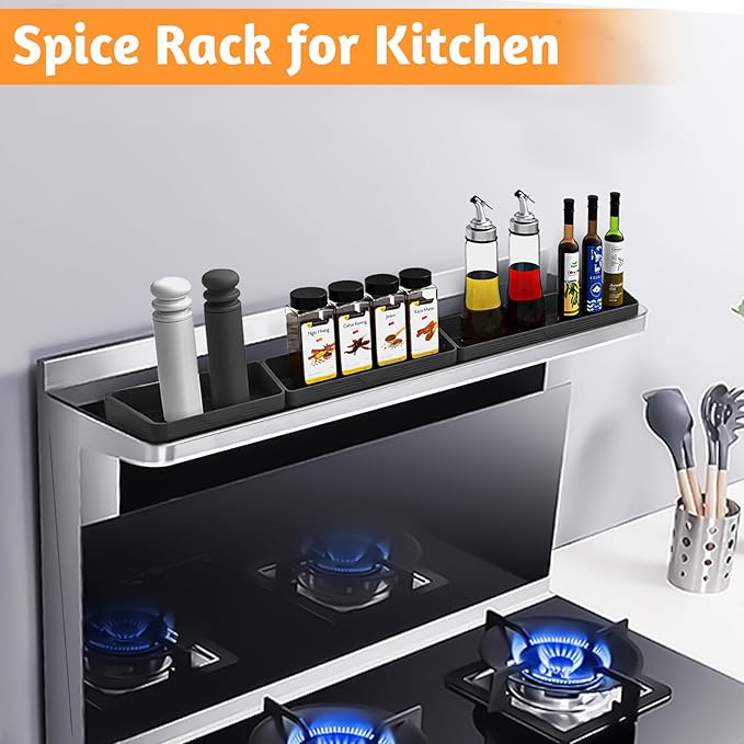 Foeacry Silicone Magnetic Shelf for Stove Top 30"/24"/20" for Kitchen Gadgets, Soft Flexible Strong Magnetic Heat Resistant Spice Rack Kitchen Organizer for Back of Oven - Image 6
