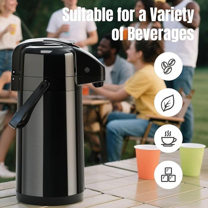 PARACITY Upgraded Airpot Coffee Carafe with Double Pump, Stainless Steel Drink Dispenser for Hot/Cold Beverage with Lazy Susan Base, Coffee Termos Para Cafe for Hot Cocoa for Parties