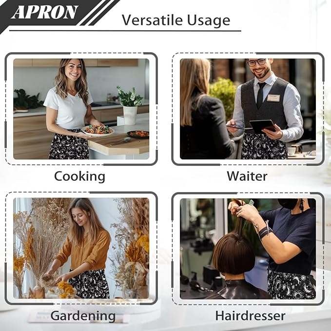 Server Apron with 3 Pockets, Waterproof Oil Waitress Waiter Half Apron for Restaurant Hotel Kitchen Cafe