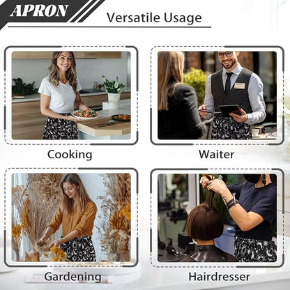 Server Apron with 3 Pockets, Waterproof Oil Waitress Waiter Half Apron for Restaurant Hotel Kitchen Cafe