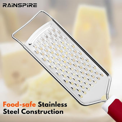 Rainspire Professional Cheese Graters for Kitchen Stainless Steel Handheld, Metal Lemon Zester Grater With Handle For Cheese, Chocolate, Spices, Kitchen Gadgets Tools, Soft Grip Handle (Red) - Image 6