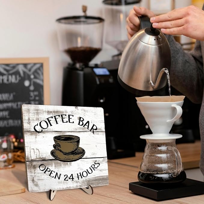 Coffee Bar Sign Plaque, Vintage Farmhouse Coffee Station Decor – 24 Hours Open Bar Plaque for Cafe, Home or Office, Rustic Kitchen Wall Art, CoffeeShop Accessories - Image 7