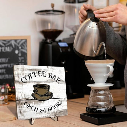 Coffee Bar Sign Plaque, Vintage Farmhouse Coffee Station Decor – 24 Hours Open Bar Plaque for Cafe, Home or Office, Rustic Kitchen Wall Art, CoffeeShop Accessories - Image 7