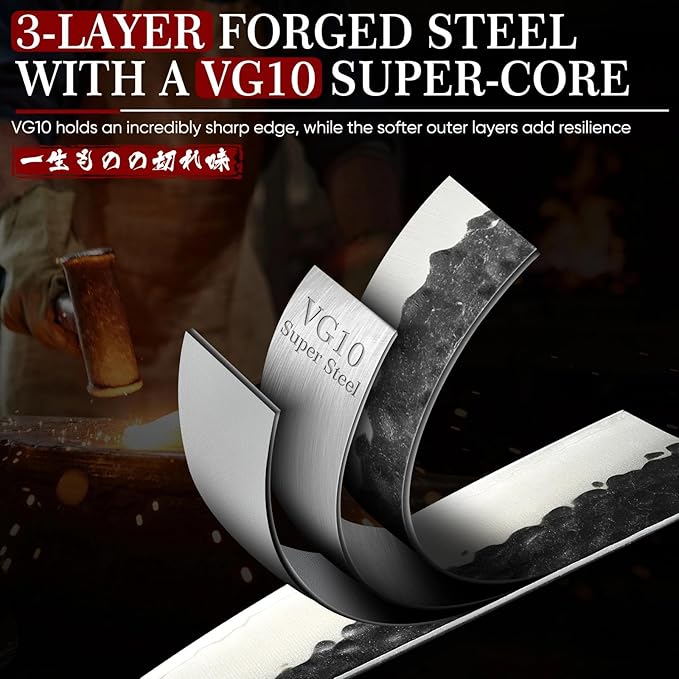 Huusk Professional Japanese Chef Knife - Hand Forged VG10 Kitchen Knives for Meat & Veggie Precise Slicing 8 inch Gyuto with Ergonomic Ebony Handle Premium Wooden Gift Box - Image 4