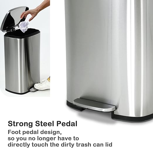 50 Liter / 13 Gallon Kitchen Trash Can, Stainless Steel with Lid, Foot Pedal and Inner Bucket, Fingerprint-Resistant Soft Close Lid Garbage Can, Odor Proof and Hygienic - Image 4