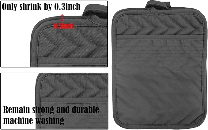 Oven Pot Holder with Pocket Cotton Heat Resistant Coaster Potholder Kitchen Hot Pad Oven Mitts for Cooking Square 7"x9"Set of 5 (Grey) - Image 4