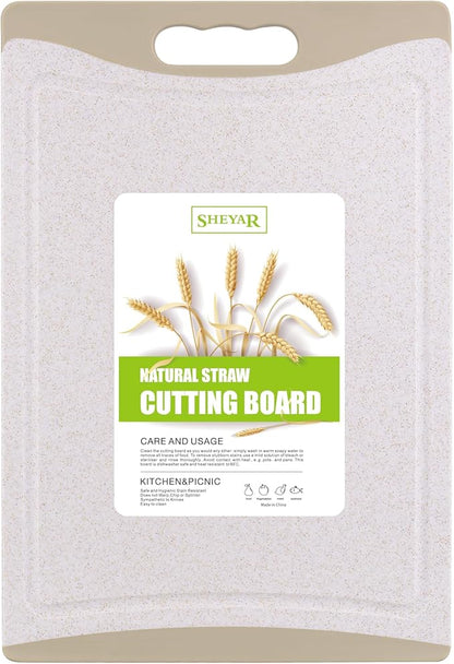 Cutting Board for Kitchen, Wheat Straw Fiber Cutting Board, Dish Washer Safe, w/Juice Grooves for Meat, Veggies,Easy Grip Handle, Non-slip Surface,Eco-friendly,Serveware Accessories(14‘x9.7‘)