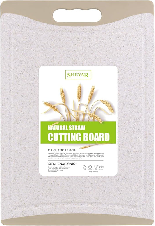 Cutting Board for Kitchen, Wheat Straw Fiber Cutting Board, Dish Washer Safe, w/Juice Grooves for Meat, Veggies,Easy Grip Handle, Non-slip Surface,Eco-friendly,Serveware Accessories(14‘x9.7‘)