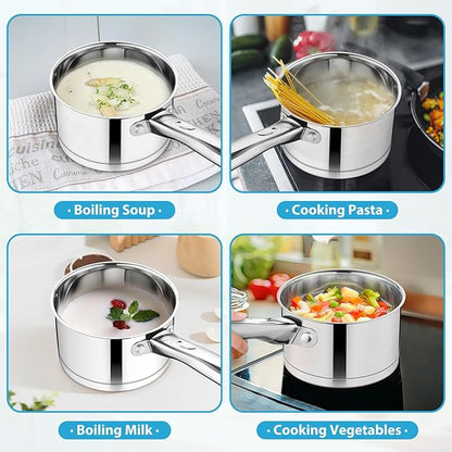 TeamFar 1 qt Saucepan, Stainless Steel Small Sauce Pan & Lid with Tri-ply Bottom for Cooking/Boiling/Stewing, For Induction/Gas/Electric, Non-Toxic & Heavy Duty, Straight Side & Dishwasher Safe - Image 5