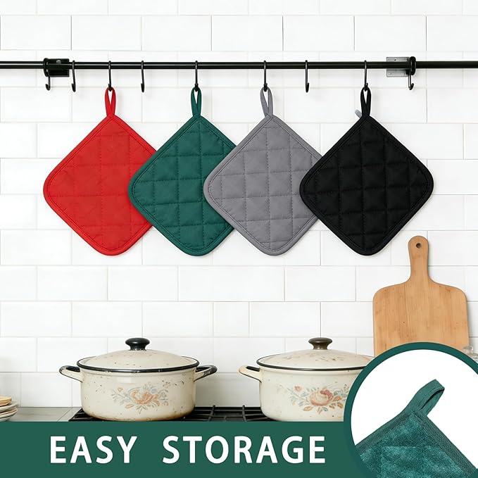 4 Pack Pot Holders for Kitchen Clearance Oven Potholders Sets for Kitchens Hot Pads for Kitchen Countertops Heat Resistant Dark Green - Image 5