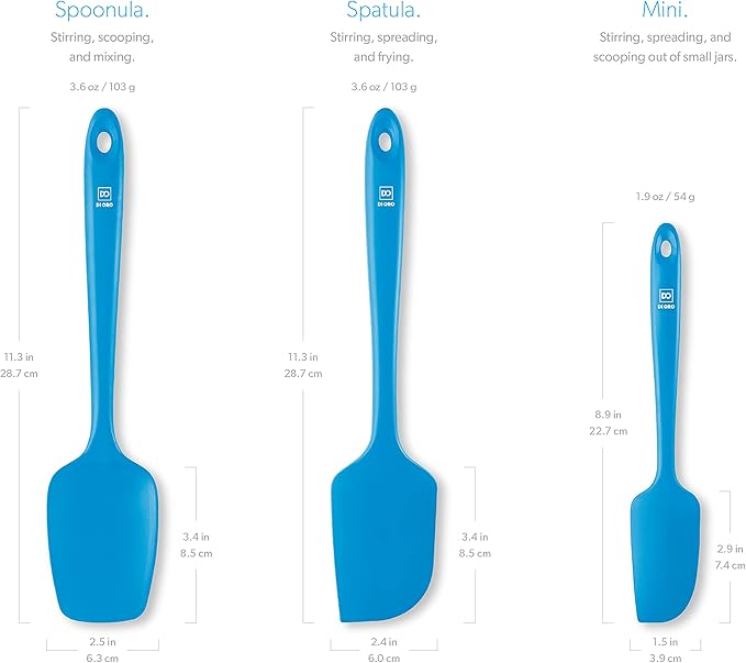 DI ORO Silicone Spatula Set - Rubber Kitchen Spatulas for Baking, Cooking, & Mixing - 600°F Heat-Resistant & BPA Free Silicone Scraper Spatulas for Nonstick Cookware - Dishwasher Safe (3pc, Blue) - Image 5