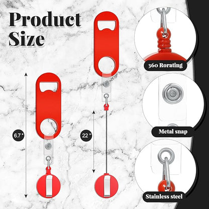 Honoson 8 Pieces Retractable Bottle Opener Bartender Flat Beer Opener with Round Badge Reel Clips Holder for Kitchen Restaurant Home Supplies Party Gifts (Classic,Red,Yellow,Black,White) - Image 2