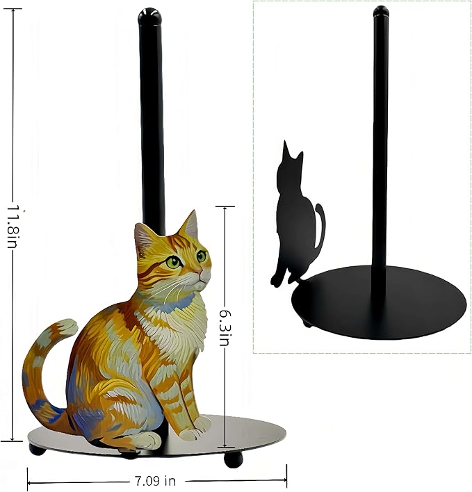 Cat Paper Towel Holder Countertop, Freestanding Paper Roll Holder, Easy One-Handed Tear Kitchen Paper Towel Stand with Weighted Base, Cute Animal Home Decor for Kitchen and Bathroom Countertop(1 Pack)
