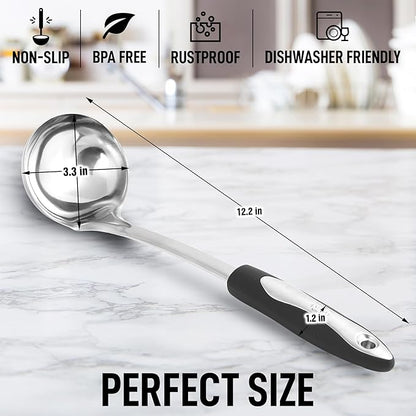 Zulay Kitchen Premium Soup Ladle - 12" Stainless Steel with Non-Slip Silicone Handle - Image 2