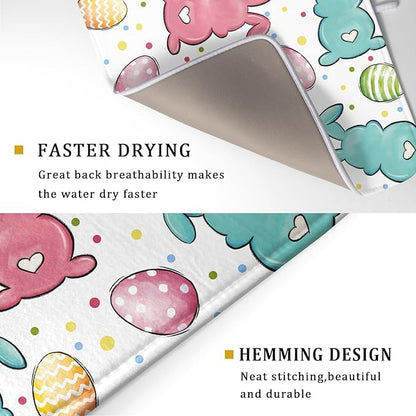 Easter Dish Drying Mat for Kitchen Counter Colorful Bunny Holiday Microfiber Absorbent Dish Draining Reusable Washable Foldable Extra Large 18"x24" - Image 3