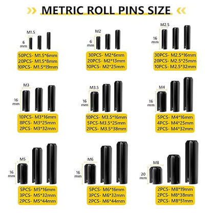 274 Pcs Roll Pin Set, Slotted Metric Roll Pins 65Mn Steel - M1.5 M2 M2.5 M3 M3.5 M4 M5 M6 M8 for Home Automotive Repair