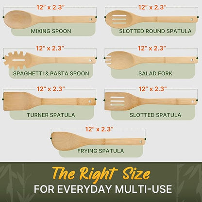 Wooden Utensil Set, Bamboo Utensils – 7 PCs Wood Spoons for Cooking, Easy to Clean, Sturdy, Lightweight & Heat Resistant - Image 3
