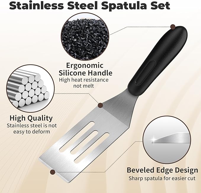 Stainless Steel Spatula Set,Mini Serving Spatula for Kitchen Use,Metal Spatula for Cooking with Heat Resistant Handle,Metal Spatulas for kitchen use for Pancakes、Lasagna、Brownies、Cake and Cookie (2PC) - Image 3