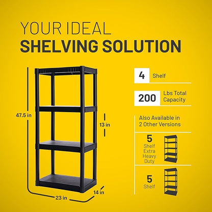 Plano 4-Shelf Plastic Storage Shelves, 48” x 23” x 14”, 200lb Capacity, Pantry, Office, Closet and Garage Shelves, Easy to Assemble, Durable Plastic Shelving Unit - Image 2
