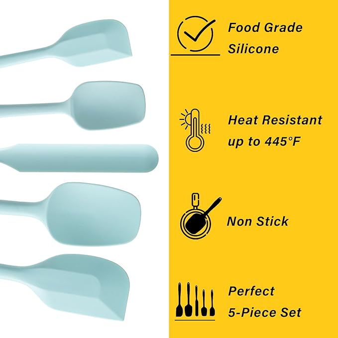 Silicone Spatula Set, 5 Piece Food Grade Rubber Spatulas for Baking, Cooking, and Mixing High Heat Resistant Non Stick Dishwasher Safe BPA-Free (Macaron blue) - Image 3