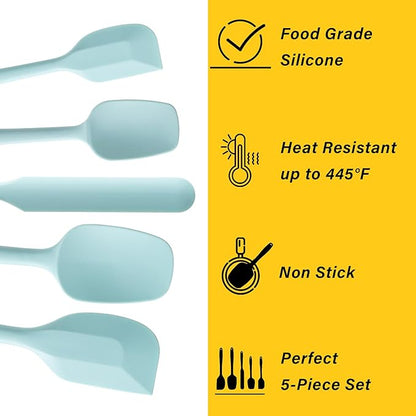Silicone Spatula Set, 5 Piece Food Grade Rubber Spatulas for Baking, Cooking, and Mixing High Heat Resistant Non Stick Dishwasher Safe BPA-Free (Macaron blue) - Image 3