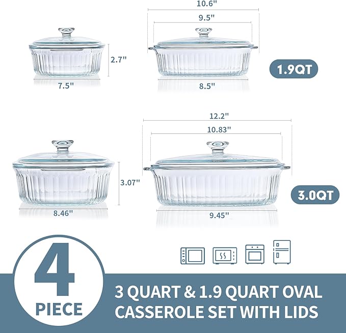 M MCIRCO 4-Piece Glass Casserole Baking Dish, Set of 2 Casseroles With Glass Lids, 1.9 Qt and 3 Qt - Image 2