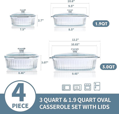 M MCIRCO 4-Piece Glass Casserole Baking Dish, Set of 2 Casseroles With Glass Lids, 1.9 Qt and 3 Qt - Image 2