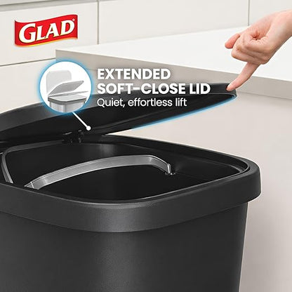 Glad 13 Gallon Trash Can 2 Pack | Plastic Kitchen Waste Bins with Odor Protection of Lid | Hands Free with Step On Foot Pedal and Garbage Bag Rings, 13 Gallon, Charcoal