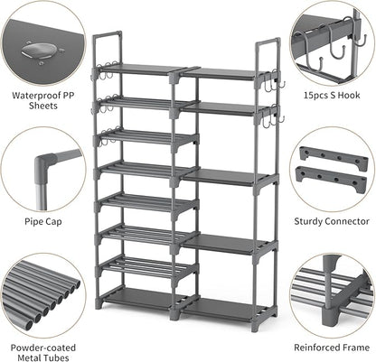 ROJASOP Shoe Rack, Shoe Storage Organizer for Closet Entryway Garage Bedroom, 8 Tier Tall Metal Shoe Shelf for 26-32 Pairs Boots & Shoes, Adjustable Shoe Stand for Small Space - Image 5
