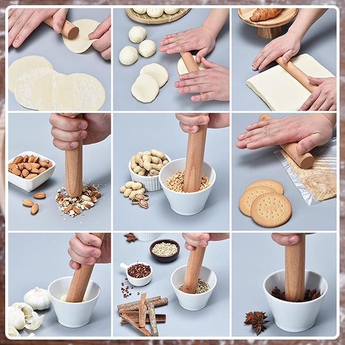 Patelai 30 Pieces Small Wooden Rolling Pin, Dumpling Dough Roller Wooden Mini Rolling Pins Kitchen Utensil Tool for Fondant, Pasta, Bread, Pastry, Cookies, Pizza, Pie, Cylinder Style, 6.3 Inch - Image 5