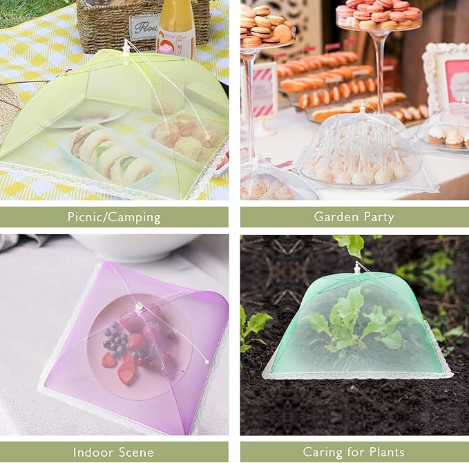 7 Pack Colorful Food Covers Food Tent for Outside Mesh to Keep Bugs away, Reusable Collapsible Food Nets(40x24*1,17x17*2,14x14*2,12x12*2) including Carry Bag,Ideal for Picnic Party BBQ Wedding Fruit - Image 6
