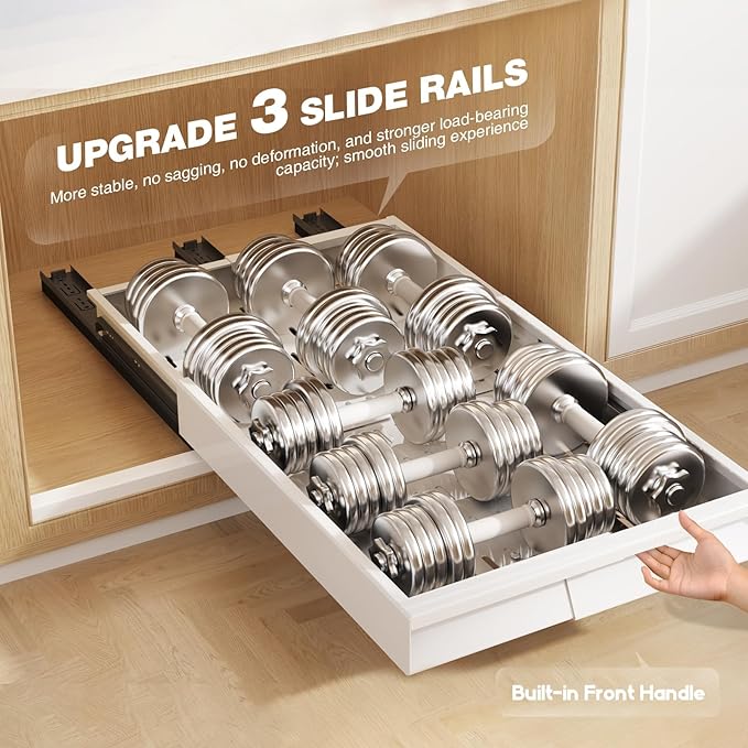 Seinloes 2 Pack Pull Out Cabinet Organizer With Raising Pad for Framed Cabinets,Expandable Width (11"-16") and Depth (17"-24"),3 Slide Rails Slide Out Drawers with Handle,No-Drill Roll Out Shelf,White - Image 6