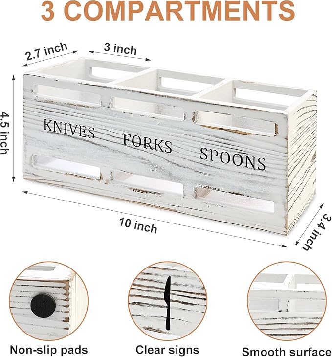 Farmhouse Wooden Utensil Caddy Party Cutlery Silverware Holder Small Wood Utensil Holder for Kitchen Counter Decor Flatware Cutlery Organizer Table Flatware Silverware Caddy Spoon and Fork Organizer - Image 3