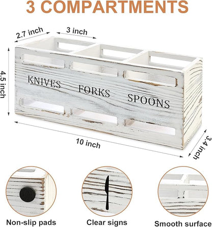 Farmhouse Wooden Utensil Caddy Party Cutlery Silverware Holder Small Wood Utensil Holder for Kitchen Counter Decor Flatware Cutlery Organizer Table Flatware Silverware Caddy Spoon and Fork Organizer - Image 3