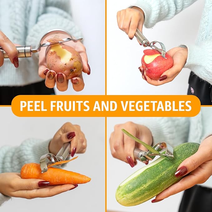 Potato Peeler Stainless Steel, Curved Multifunctional Vegetable Peeler for Kitchen, Peeler Knife Ultra Sharp Blade, Fruit & Veggie Food Peeler, Eye Remover, Hang Loop