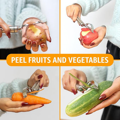Potato Peeler Stainless Steel, Curved Multifunctional Vegetable Peeler for Kitchen, Peeler Knife Ultra Sharp Blade, Fruit & Veggie Food Peeler, Eye Remover, Hang Loop