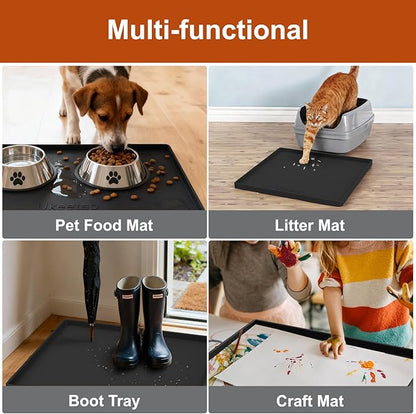 ukeetap Extra Thick Silicone Mat Waterproof with Raised Edge 22" x 19", Under Sink Mat for Kitchen & Bathroom, Kitchen Cabinet Liner, Multi-Purpose for Storage & Protection, Black