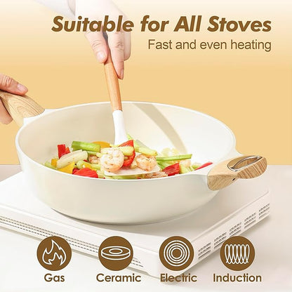 SENSARTE Ceramic Cookware Sets, Pots and Pans Set Non stick, 14 Piece Induction Cookware, Non toxic Healthy Non Stick Kitchen Cooking Set, with Frying Pans Set, PFAS PTFE PFOA PFOS Free - Image 4