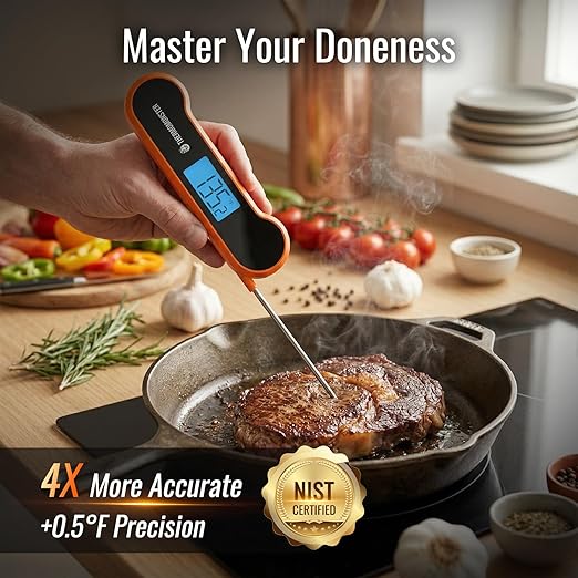 0.5 Sec Instant Read Meat Thermometer Digital with ±0.5℉ Precision, Food Thermometer for Cooking Kitchen Gadgets, Oven Grill Candy BBQ Essentials Accessories, Gifts for Him Dad Men Birthday, Orange - Image 3